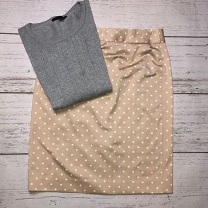 J. Crew Beige & White Polka Dot Pencil Skirt - 6